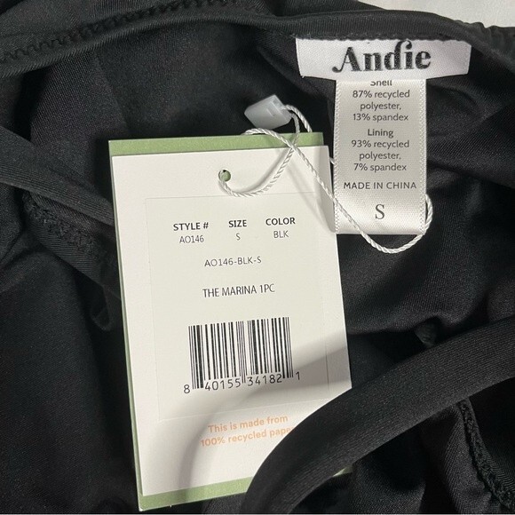 Andie The Marina Size Small Black One Piece Swimsuit Classic Strappy Open Back - Picture 4 of 9